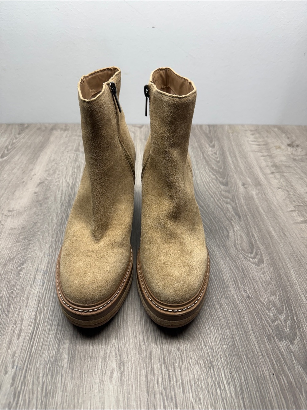 Steve Madden Beige Suede Platform Booties